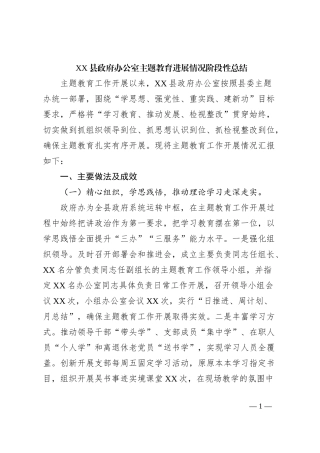 XX县政府办公室主题教育进展情况阶段性总结