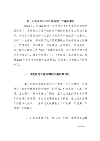 某公司党委书记2023年党建工作述职报告