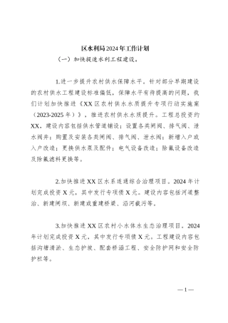 区水利局2024年工作计划