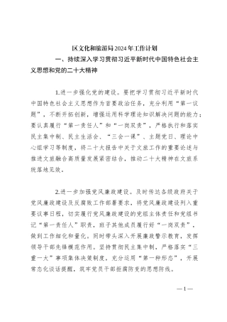 区文化和旅游局2024年工作计划