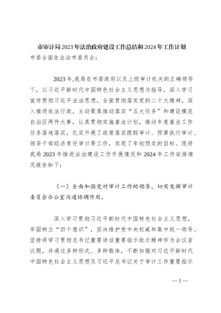 市审计局2023年法治政府建设工作总结和2024年工作计划