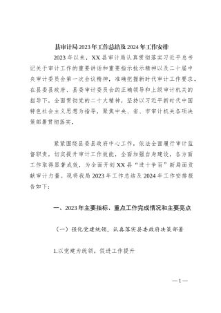 县审计局2023年工作总结及2024年工作安排