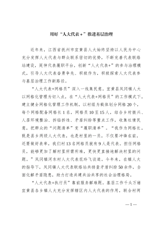 用好“人大代表＋”推进基层治理