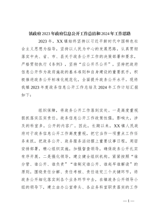 镇政府2023年政府信息公开工作总结和2024年工作思路