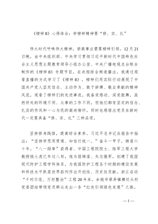 《榜样8》心得体会：学榜样精神要“修、实、扎”