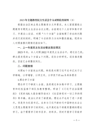 2023年主题教育民主生活会个人对照检查材料（3）