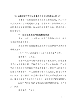 XX局巡察整改专题民主生活会个人对照检查材料（3）