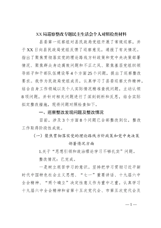 XX局巡察整改专题民主生活会个人对照检查材料