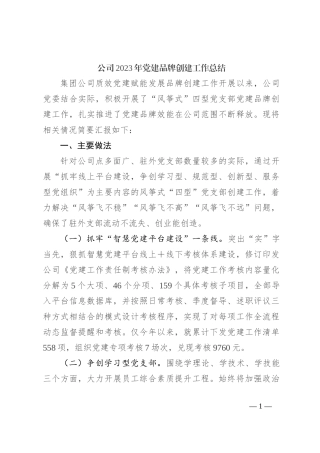 公司2023年党建品牌创建工作总结