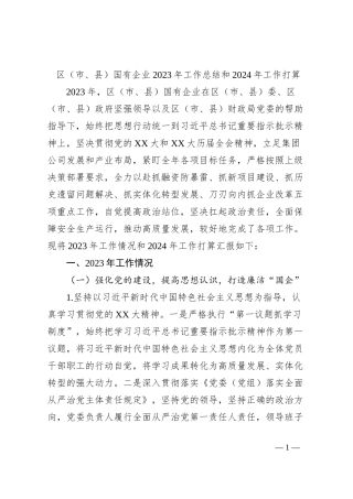 区（市、县）国有企业2023年工作总结和2024年工作打算