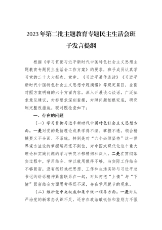 2023年第二批主题教育专题民主生活会班子发言提纲