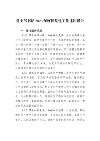 党支部书记2023年度抓党建工作述职报告
