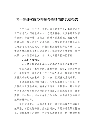 关于推进实施乡村振兴战略情况总结报告