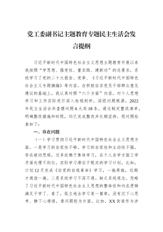 党工委副书记主题教育专题民主生活会发言提纲