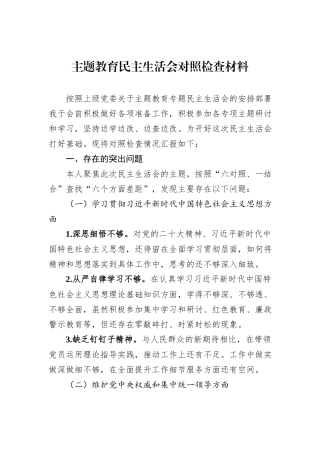 主题教育民主生活会对照检查材料