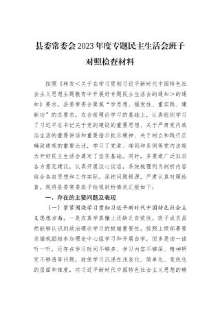 县委常委会2023年度专题民主生活会班子对照检查材料