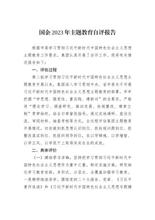 国企2023年主题教育自评报告