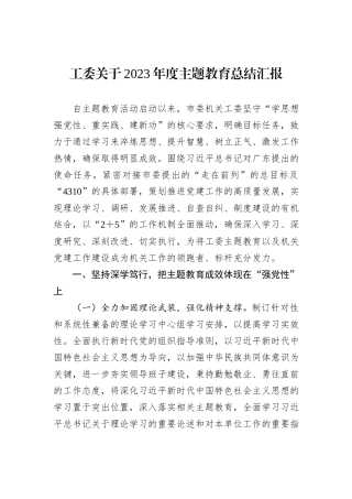 工委关于2023年度主题教育总结汇报