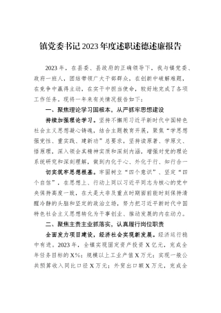 镇党委书记2023年度述职述德述廉报告