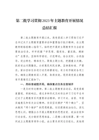第二批学习贯彻2023年主题教育开展情况总结汇报