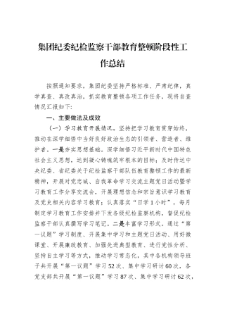 集团纪委纪检监察干部教育整顿阶段性工作总结