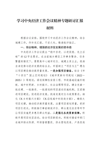 学习中央经济工作会议精神专题研讨汇报材料