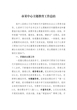 市某中心主题教育工作总结