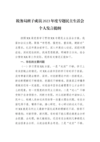 税务局班子成员2023年度主题教育民主生活会个人发言提纲