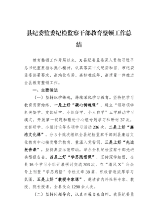 县纪委监委纪检监察干部教育整顿工作总结