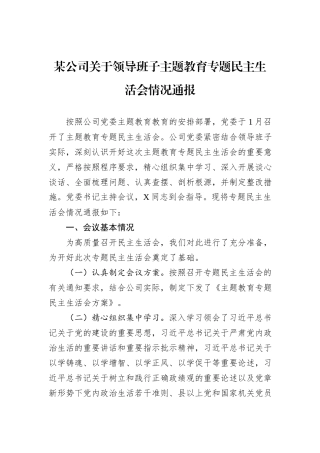 某公司关于领导班子主题教育专题民主生活会情况通报