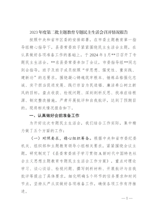 2023年度主题教育专题民主生活会召开情况报告2900字