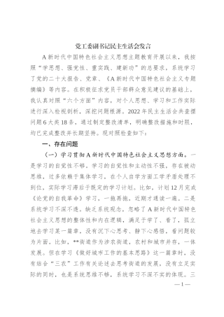 党工委副书记2023年主题教育专题民主生活会对照检查5400字（最新6个方面“践行宗旨、服务人民”）