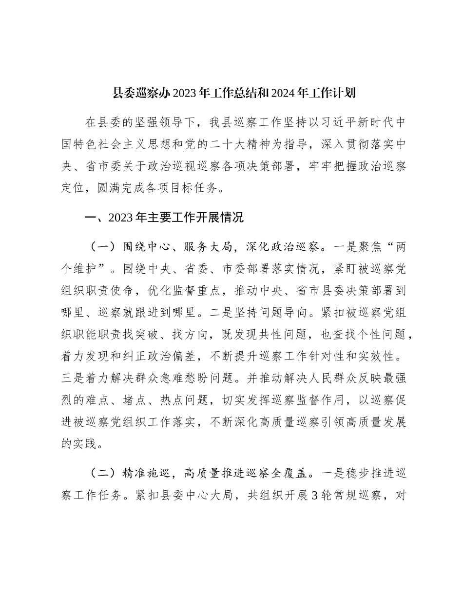 县委巡察办2023年工作总结_第1页