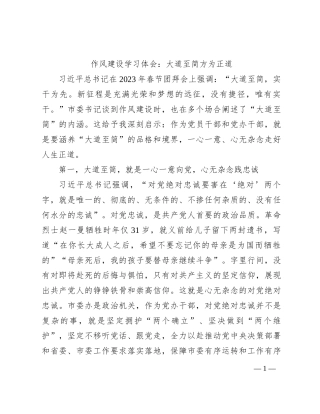 作风建设学习体会：大道至简方为正道