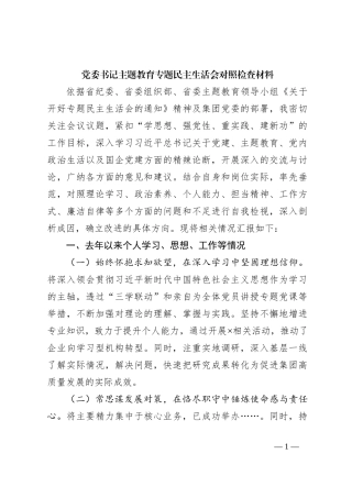 党委书记主题教育专题民主生活会对照检查材料