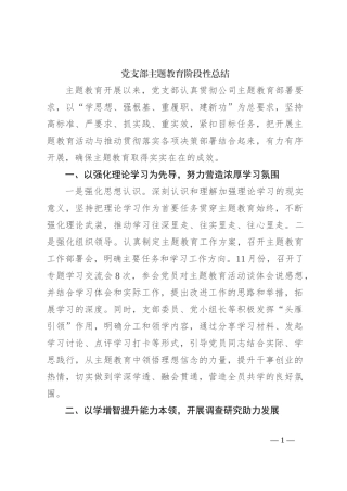 党支部主题教育阶段性总结