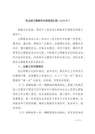 党支部主题教育开展情况汇报