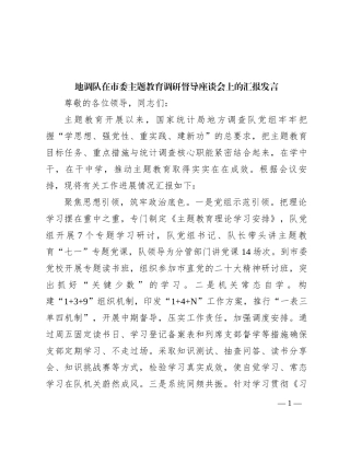 地调队在市委主题教育调研督导座谈会上的汇报发言