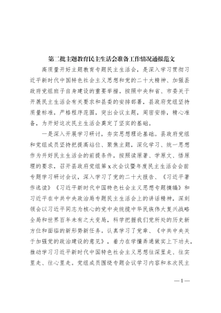 第二批主题教育民主生活会准备工作情况通报汇报报告总结0112