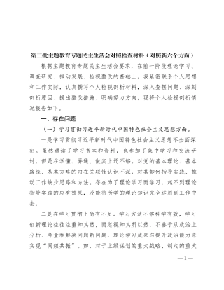 第二批主题教育专题民主生活会对照检查材料（对照新六个方面）