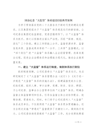 国企纪委“大监督”体系建设经验典型案例