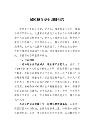 保障粮食安全调研报告