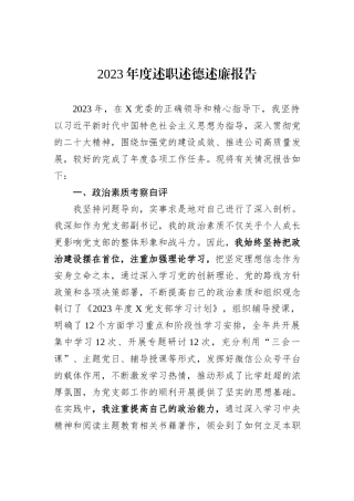 2023年度述职述德述廉报告