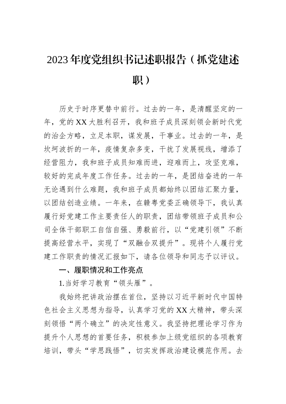 2023年度党组织书记述职报告_第1页