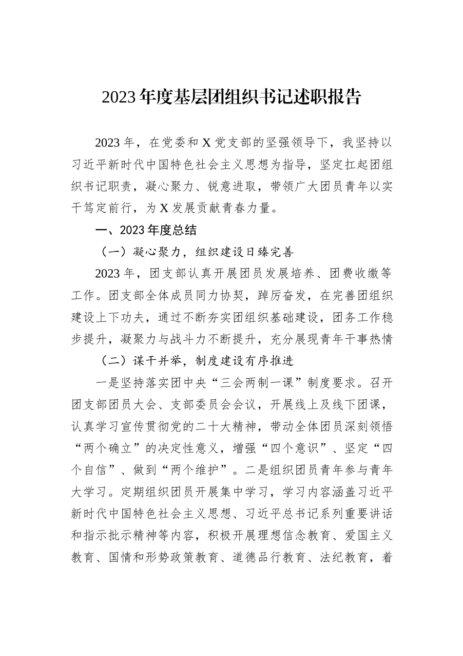 2023年度基层团组织书记述职报告_第1页