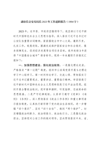 副市长公安局局长2023年工作述职报告【优】