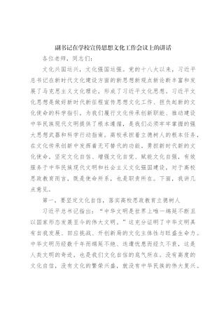 副书记在学校宣传思想文化工作会议上的讲话
