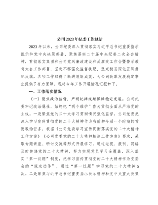 公司2023年纪委工作总结