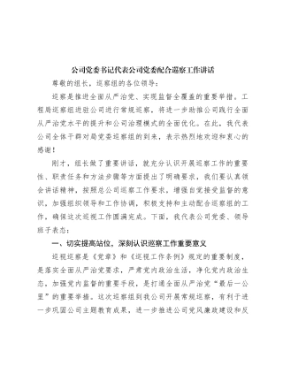 公司党委书记代表公司党委配合巡察工作讲话