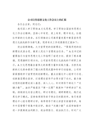公司宣传思想文化工作会议上的汇报